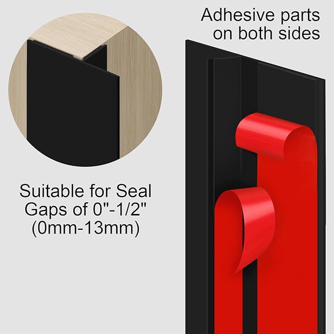 T-Shaped Silicone Seal Strip for Door & Windows Gaps, Weather Stripping Draft Stopper for Side Entry - 20Ft Black