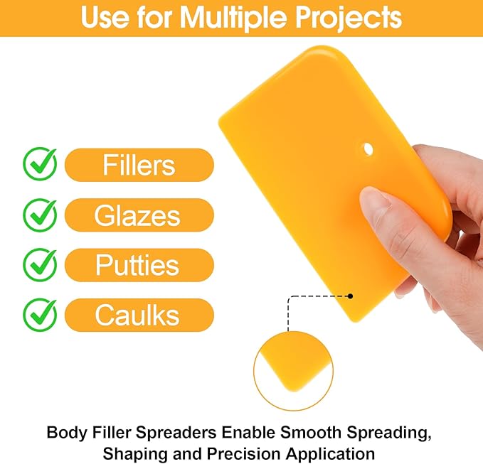 PEASUG Body Filler Spreader, 12 Pack Reusable Plastic Spreader Tool for Automotive Body Applying Fillers, Putties, Glazes, Caulks - Autobody Paint Repairs, 4 Each 4", 5" and 6"