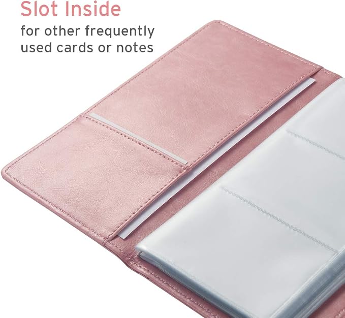 Sooez Leather Professional Business Card Book Holder Organizer, 240 Capacity Credit Card Booklet, PU Name Cards Holder Storage File for Men Women, 7.7"x 4.5" x 0.7", Pink