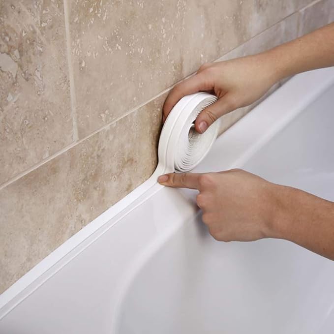 Caulk Strip Tape, Waterproof Dustproof PVC Self Adhesive Caulking Sealing Tape for Kitchen Sink Toilet Bathroom Shower Bathtub Wall(0.86" x6.56',White)