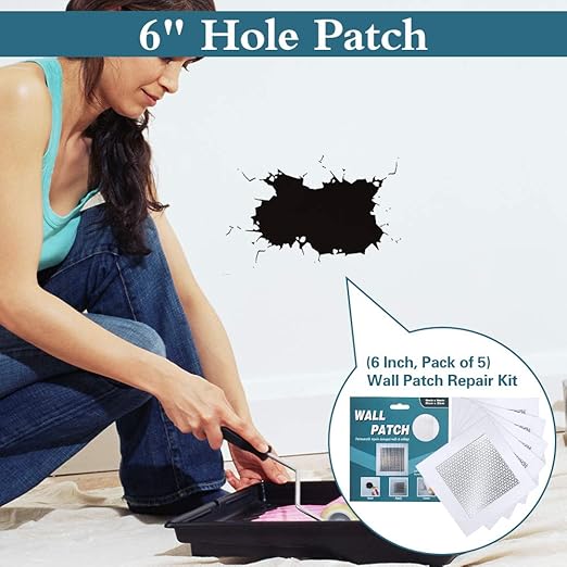 6'' by 6'' Wall Repair Patch, 5 Pcs Plasterboard Patch, Plaster Repair Kit, Safe Mend Plaster, Safemend Drywall Repair Adhesive, Filler for Walls Ceiling Hole, Self Adhesive Aluminum Mesh Wall Repair