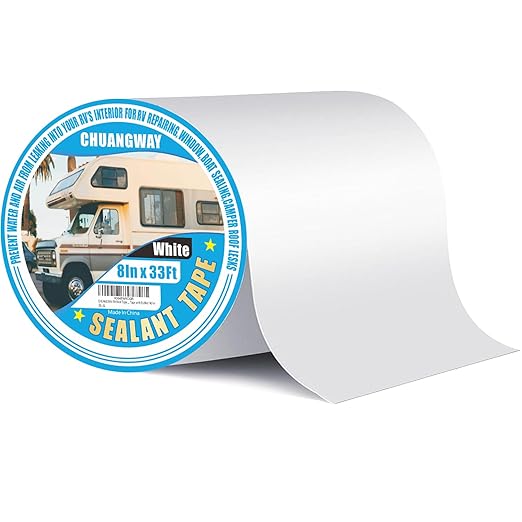 RV Roof Tape white, 8" x 33' Automotive Butyl Sealant Tape for Processing, UV Resistant, Waterproof, Used for RV Roofs, Campervans, Trailers, Boat Seal Leak Repairs, Windows, Headlights (8INCH X33FT)