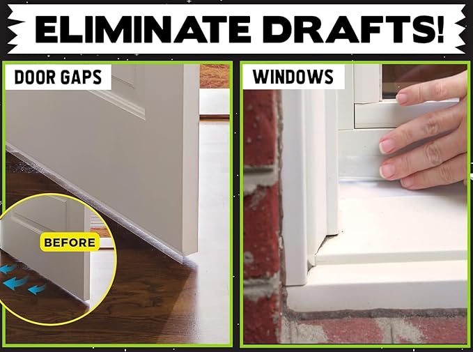 Alien Draft Seal Insulation Tape Transparent Silicone Weather Stripping Seal Strip and Under Door Draft Stopper for Windows and Door Bottoms As Seen On TV(1 Roll - 16 Feet)