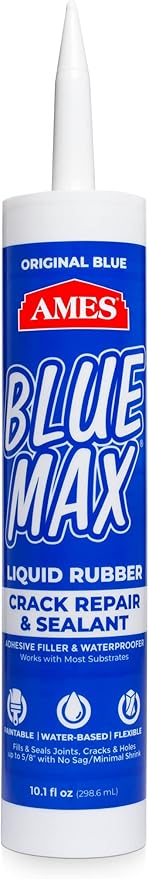Ames Blue Max® Liquid Rubber Crack Repair & Sealant - 10.1 Ounce Cartridge Paintable Waterproof Sealant - Perfect for Shower and Tub Details, Filling Large Cracks, Holes and Gaps in Concrete