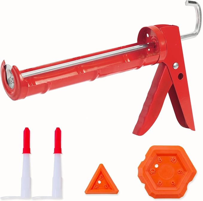 Holothurian Caulking Gun, Caulk Gun No Drip,Sealant Finishing Tool Grout Scraper for Kitchen Bathroom Window Sink Joint, 1/10 Gallon Cartridge, 10:1 Thrust Ratio, Red