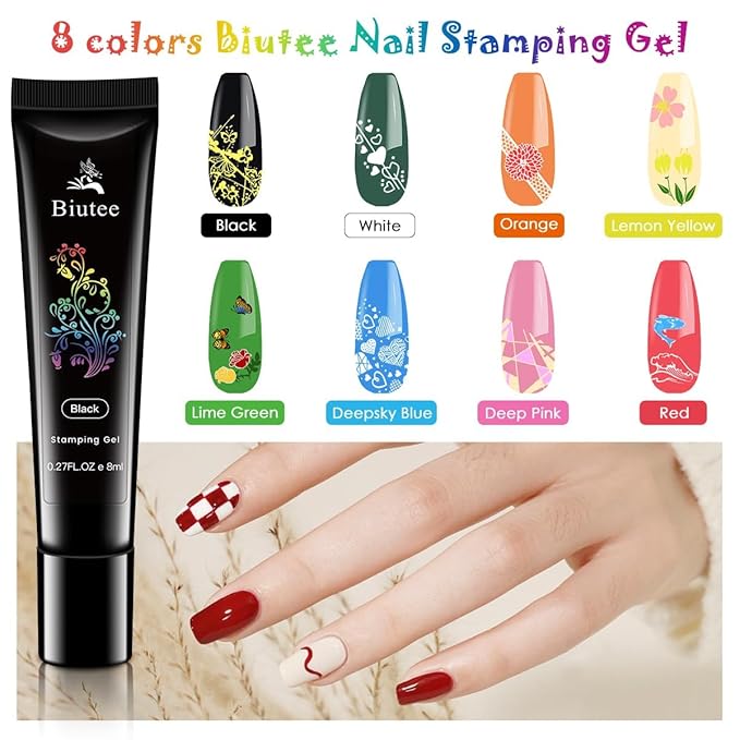 Biutee 15PCS Nail Art Stamping Plate 8 Nail Stamping Gel Polish Nail Stamping Kit Nail Stamper Scraper with Storage Bag, Lace Flower Butterfly Star Design Nail Stamp Template Kit for DIY Nail Art