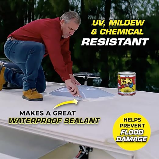 Flex Paste, Waterproof Paintable Putty, Spackle Sealant, Fill Gaps Cracks Holes - Block Out Water and Air - UV Resistant - Walls, Drywall, EPDM, Concrete, Roof, RV Repairs, Black, Quart