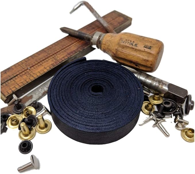 TOFL Genuine Leather Strap | Top Grain Cowhide Strip – Navy Blue | 72" L x 5/8" W x 1/16" Thick | Suede Backing | Leather Craft Supplies | Leatherworking & DIY Repair Projects | 4-5 oz