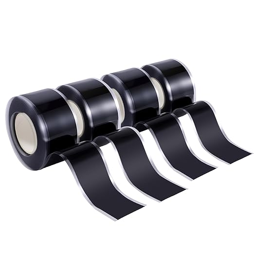 4-Pack Self Fusing Silicone Tape (40 Ft Total) - Black Rubber Tape for Auto Hose Repair & Electrical Insulation - Heat Resistant 500°F, Residue-Free & Easy-Peel Liner