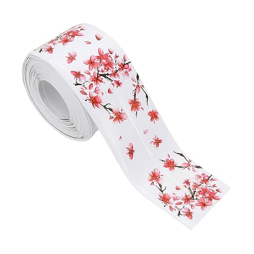 PATIKIL Caulk Tape Waterproof Self Adhesive, PVC Toilet Caulking Sealant Strip Bathtub Caulk Sealing Strip Tape for Bathroom Kitchen Countertop, Red Flowers (1.5 Inch x 10.5 Ft)