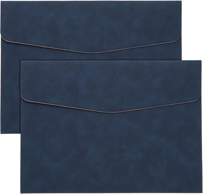 PATIKIL PU Leather A4 File Folder, 2Pcs Document Holder Filing Organizer Portfolio Envelope Folder Case with Snap Closure for Letter Receipt, Blue