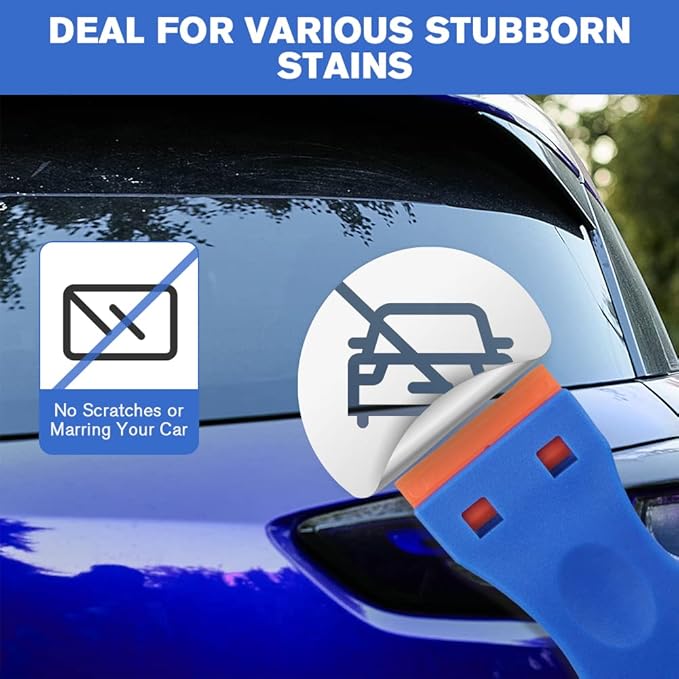 Ainiv Plastic Razor Blade Scrapers, 2PCS Scraper Tool with 30PCS Blades, Multi-funtional Cleaning Razor Scraper for Removing Stickers, Labels, Caulk, Adhesive, Paint Removal-Blue&Orange