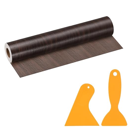 PATIKIL Wood Grain Repair Tape, 12" x 33' Self Adhesive Realistic Wood Tape with Scraper Durable Repair Patch for Furniture Floor Window Door Table DIY Home Decor, Black Walnut