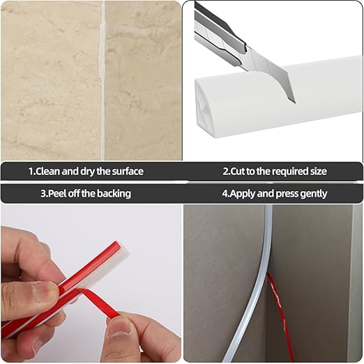 KNEELISA 16.4ft/5m Flexible Peel and Stick Quarter Round Molding Trim for Walls,Bendable 1/4 Round Rubber Floor Shoe Molding,Crown Moulding Ceiling Border Trim,Double Adhesive Caulk Strip,White