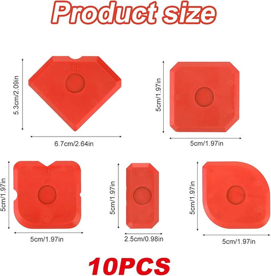 Gosknor 10pcs Plastic Caulking Tool Set, Reuse Grout Scraper Sealant Profiling Finishing Smoothing Tool Caulk Smoother Remover for Window Kitchen Bathroom Floor Sink Joint Sealing (Red)
