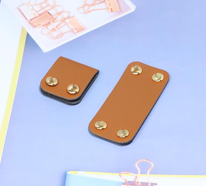 ONLYKXY Brown PU Leather Handmade Tag with Rivet Button for Knits,Rectangle Universal Blank Label Cute Repair Patch Soft Crochet Tape with Holes for DIY Clothing,Sewing Stamping,Keychain (50)