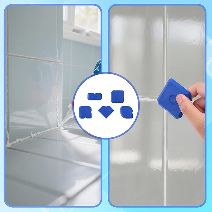 10pcs Silicone Cramer Spreader Caulking Tool Set Kit, Sealant Profiling Finishing Smoothing Mastic Tool Caulk Remover Reusable Grout Scraper Applicator for Kitchen Bathroom Floor Window & Sink (Blue)