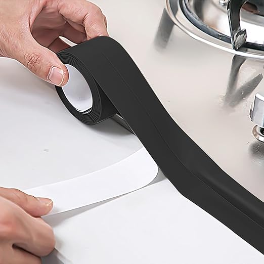 3 Rolls Sealing Caulk Tape Self Adhesive, Waterproof Caulking Tapes Sealant Strip for Bathroom Toilet Kitchen Countertop Black