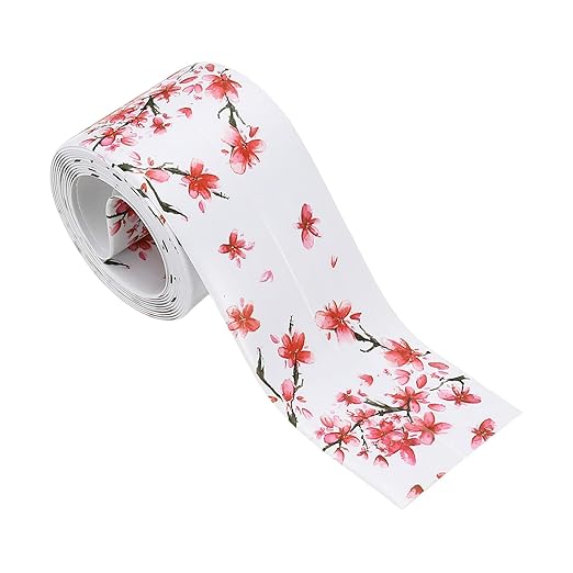 PATIKIL Caulk Tape Waterproof Self Adhesive, PVC Toilet Caulking Sealant Strip Bathtub Caulk Sealing Strip Tape for Bathroom Kitchen Countertop, Red Flowers (1.5 Inch x 5 Ft)