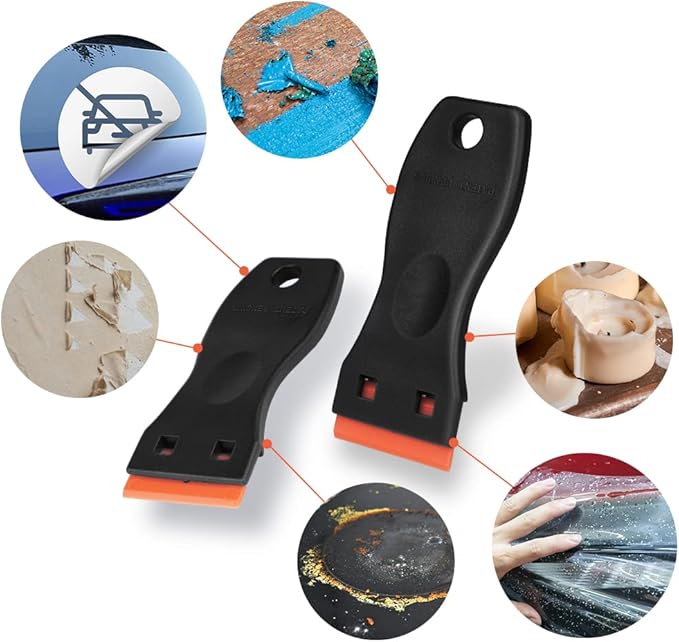 Ainiv Plastic Razor Blade Scrapers, 2PCS Scraper Tool with 30PCS Blades, Multi-funtional Cleaning Razor Scraper for Removing Stickers, Labels, Caulk, Adhesive, Paint Removal-Black&Orange