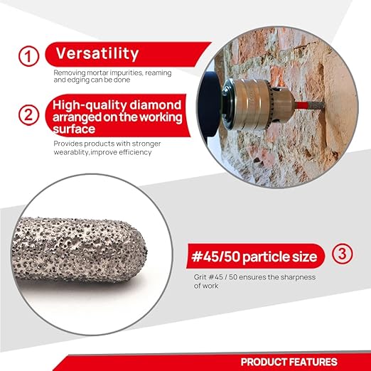 DT-DIATOOL Diamond Mortar Raking Bit for Brick Joints Stone Masonry Granite Diameter 7.2mm, Round Thread Router Bit