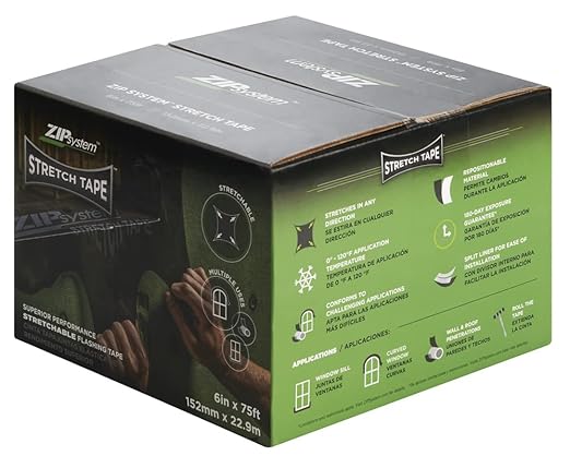 ZIP System Stretch Tape - Flexible Adhesive Flashing - Advanced Acrylic Adhesion - for Sealing Around Curves, Corners, Windows & Doors - Professional-Grade - Weather Protection - 6" x 75' Roll