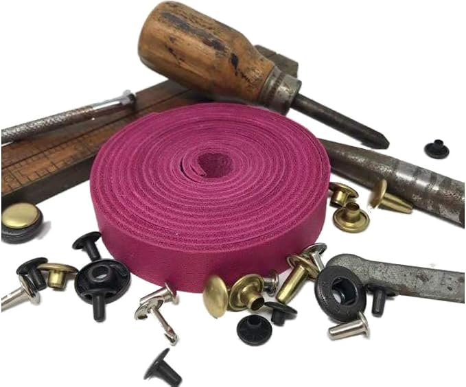 Leather Strap for Crafts & Jewelry | 72 Long × 5/8" Wide × 1/16" Thick (4-5oz) | Genuine Leather Strips for Crafts, Projects or Repairs - Pink | 4-Pack