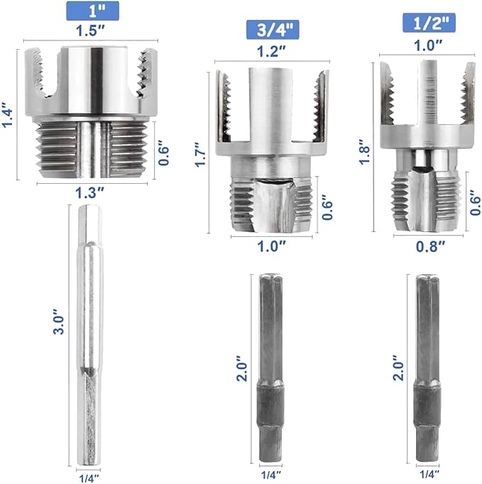 3 Pcs PVC Pipe Threader Repair Kit,Dual-Function Internal & External Pipe Threading Tool for 1/2" & 3/4"& 1" PVC/Plastic Pipes
