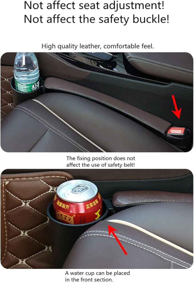 Tumecos Car Seat Gap Filler Pad PU Leather Console Side Pocket Organizer with One Cup Holder for Cellphone Wallet Coin Key 2 Pcs (Black+Red Surface)