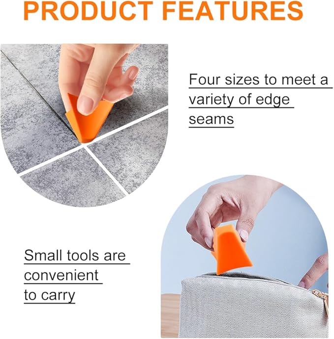 That Silicone Tool, Caulking Tool, Caulk Remover Tool, Orange Silicone Seam Tool Kit(3/6/10/16mm), Effective Grout Spreader for Kitchen, Bathroom, Window (4size)