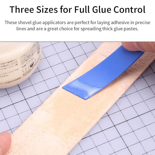 3Pcs Blue Plastic Glue Spreader Smear Plate Scraper Sticks Brushes Durable Flexible Easy to Clean Glue Applicator Spatula Kit Gap Filling Tool for Woodworking Leather Adhesive Projects,3Size