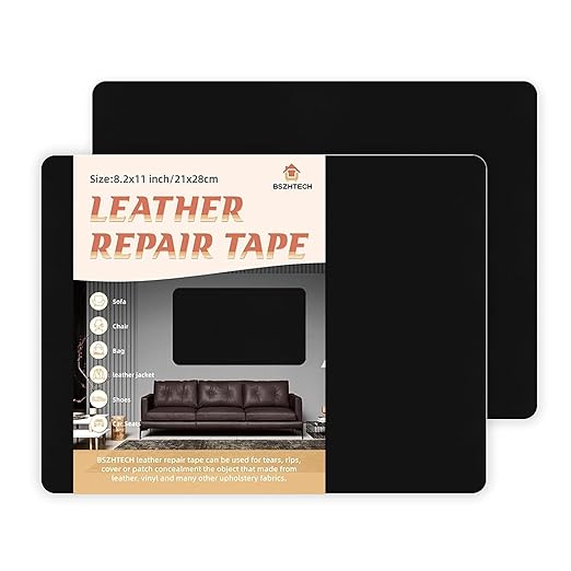 BSZHTECH Leather Repair Tape, Self-Adhesive Leather Repair Patch for Couch Furniture Sofas Car Seats, Advanced PU Vinyl Leather Repair Kit(Black,2Pcs 8.2X11 inch)