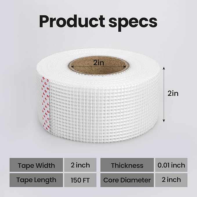 Drywall Joint Tape 2 Inch x 150FT Self-Adhesive Fiberglass Mesh Tape for Wall Crack Repair & Drywall Finishing