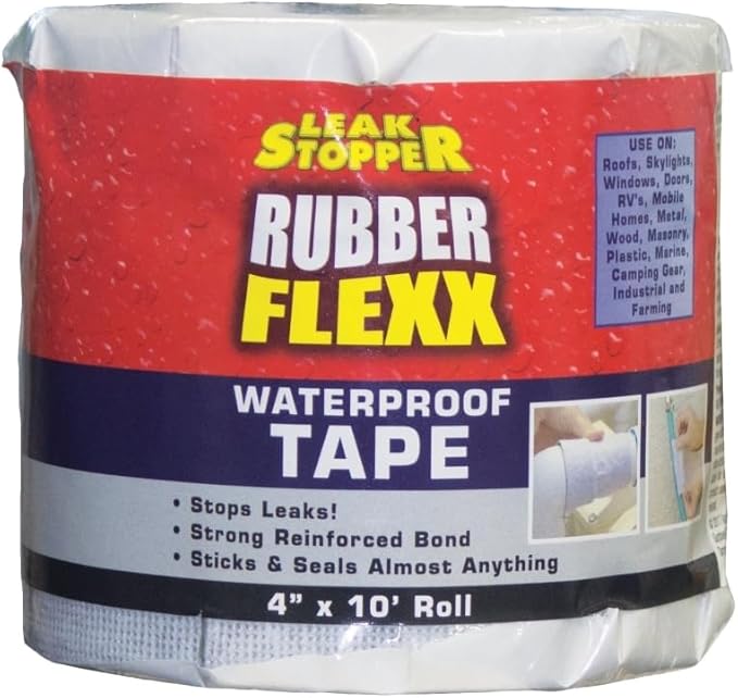 Leak Stopper Rubber Flexx Waterproof Tape |4 in x 10 ft| Repair Material to Seal and Fix Leaks, Roofs, Gutters, Windows & More! | Incredible Adhesion w/Durability and Toughness | 1 Pack White