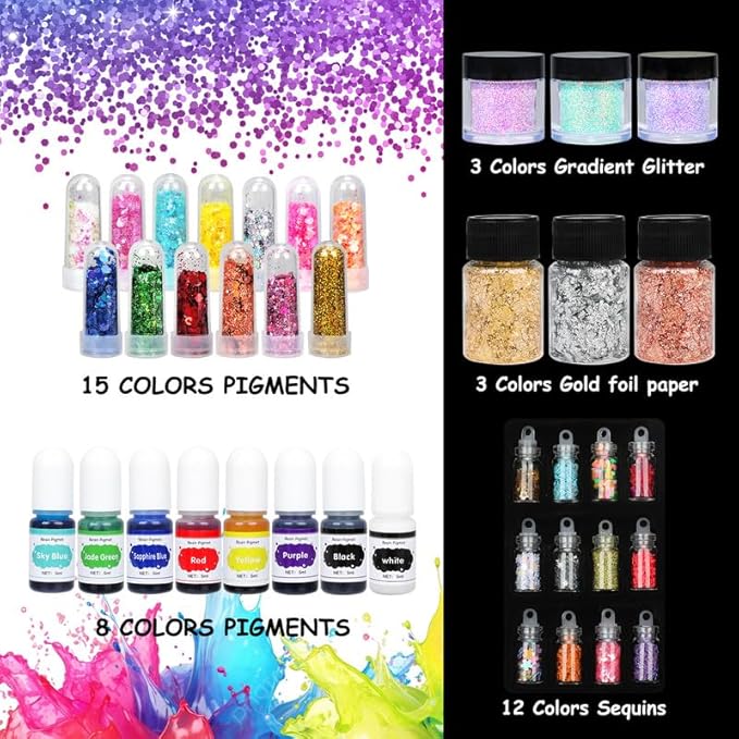 KISREL UV Resin Jewelry Making Kit - 500g Crystal Clear UV Resin, Large Light with 22 Beads and Jewelry Molds, Fast Curing for Keychains, Earring Making, DIY Craft Decorations