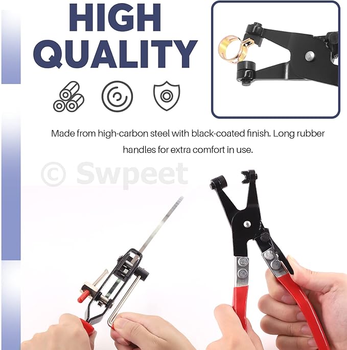 Swpeet 3Pcs Red CV Joint Boot Clamp and Swivel Flat Band Hose Clamp Assortment Kit, Ear Boot Tie Car Band Tool Car Water Pipe Locking Pliers Automotive Hose