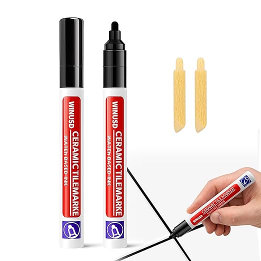 Grout Pen Black | Waterproof Tile Grout Marker Repair Kit for Kitchen & Bathroom | Touch Up Paint | Black Grout Colorant - Fast Drying, Covers Stained Grout Lines on Floor, Shower Tiles(2Pcs)