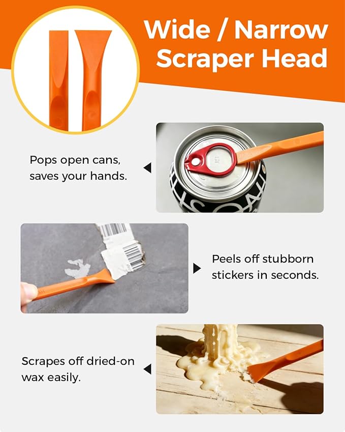 12Pcs Plastic Scraper Tool, Crevice Cleaning Tool, Non-Scratch Car Detailing Supplies for Cleaning, Versatile Label/Sticker Remover & Peeler Tool for Tight Spaces (Orange-12Pcs)