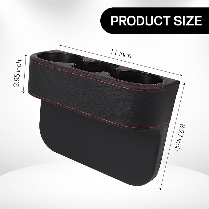 Car Cup Holder, Multifunctional Auto Drink Holder Gap Filler Storage Box, Leather Car Seat Organizer with Cup Holder, Universal Vehicle Front Seat Organizer for Bottle Phone (Black)