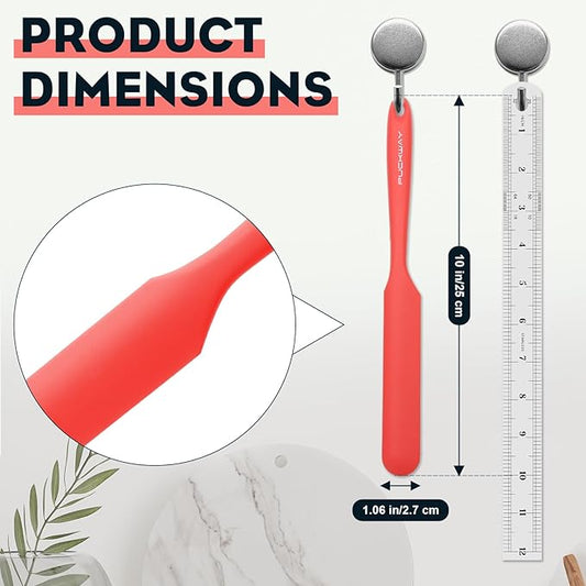 3pcs Silicone Jar Spatulas 10in Long Skinny Heat-Resistant, Narrow Spatula Set for Scraping Peanut Butter, Sourdough, Jam in Small Containers, Blenders & Baking (Black & Red & Orange)