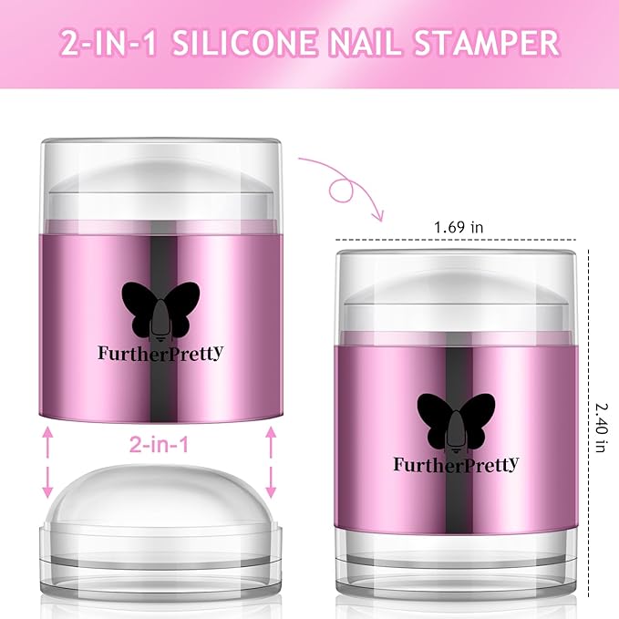 Jelly Silicone Nail Art Stamper, 2-in-1 Detachable Nail Stamping Tool with Scraper for Gel Polish & French Tips, Manicure Salon Supplies, Sello de Silicona para Uñas (2-in-1 Purple)