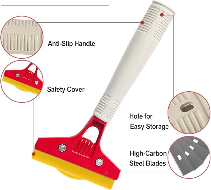 Razor Blade Scraper, Red Color Wallpaper Remover, Adhesive Removal Multi-Purpose Paint Scraper for Scraping Labels, Decals, Stickers, Caulk, Paint from Glass, Floor, Window (1 Pack, 10 Extra Blades)