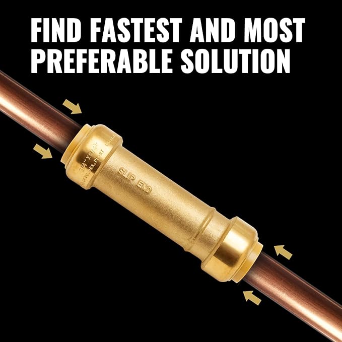 SUNGATOR 3/4 Inch Slip Coupling, Fatest Way for Emergency Repair and Leaks Fix, No Lead Brass Push-to-Connect Plumbing Fittings for PEX Pipe, Copper, CPVC, PE-RT, With 1 Disconnect Clip, Pack of 3