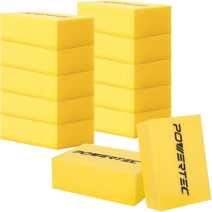 POWERTEC Large Square Grout Sponge – Professional Tile Grout Removal Cleaning Sponge – Heavy-Duty Absorbent Sponge, Multi-Purpose Cleaning Tool for Floors, Kitchen, and Bathroom – 12PK (72106-P3)