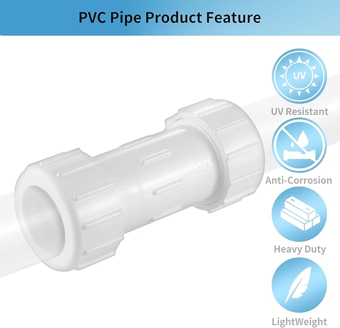 LESSO 3/4 Inch PVC Compression Coupling, Pipe Connection, IPS Coupling, Compression Fitting, Quick Connecting Piping and Repairs of PVC Pipe, 3/4" SCH 40, White 4 Pack