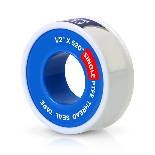 Supply Giant Plumbers PTFE Tape 1/2" W x 520" L Pipe Thread Tape, High Density Thread Sealant Tape Water Seal Plumbing Tape for Shower Head, Pipes, Gas Lines, Leak Prevention