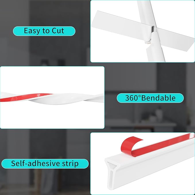 Hi-Na 3ft/5ft/6ft/8ft10ft Collapsible Shower Threshold Water Dam Water Barrier for Shower and Water Stopper Keeps Water Inside Water Threshold for Wet and Dry Separation (8ft, White)