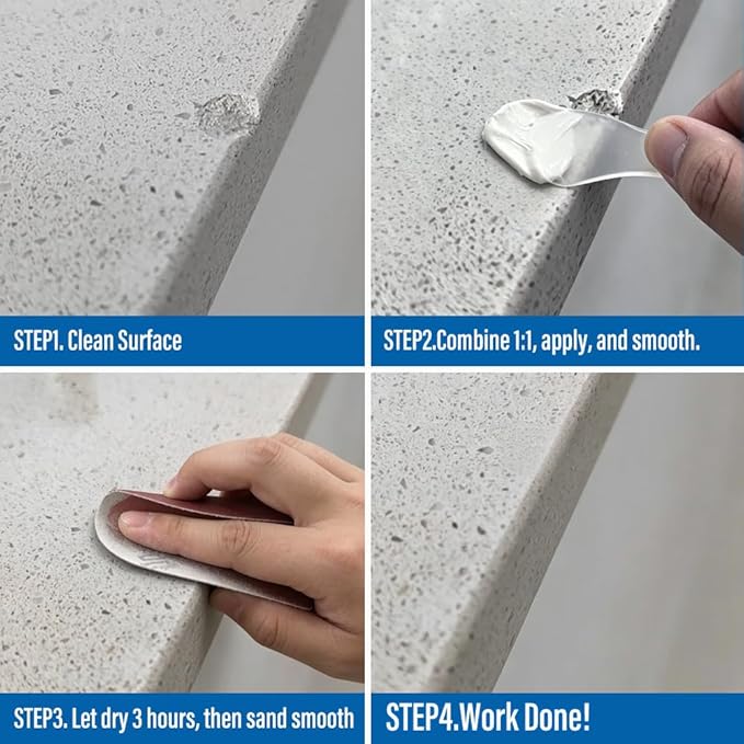 Quartz Countertop Repair Kit (White), Quick-Drying Quartz Repair Kit for Edge Chips, Cracks, Scratches, Nicks on Quartz, Granite, Marble, Porcelain and Other Natural Stone Surfaces