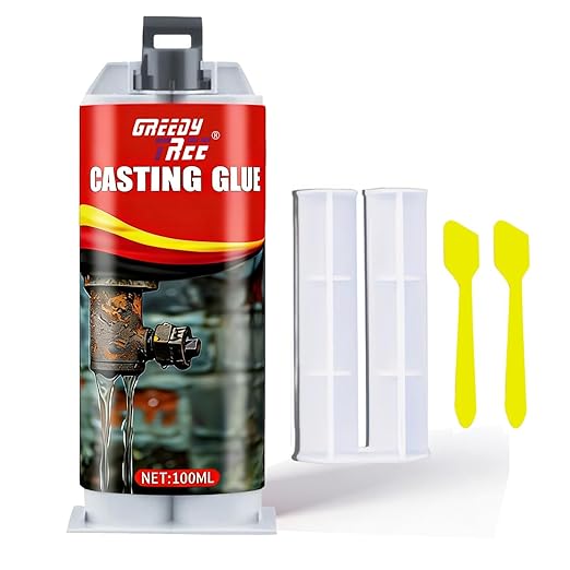 Casting Glue - High Strength Metal Repair Epoxy, Heat Resistant Waterproof Permanent Bond for Pipe Leaks, Cast Iron, Stainless Steel, Plastic & Automotive Repairs, with Mixing Nozzles