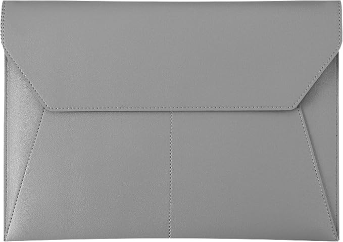 PU Leather A4 File Folder Document Holder with 3 Pockets Waterproof Stylish Envelope Folder Case with Snap Closure (Gray)
